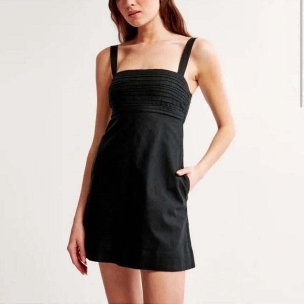 Abercrombie & Fitch Black Square-Neck Mini Dress with Pintuck Bodice